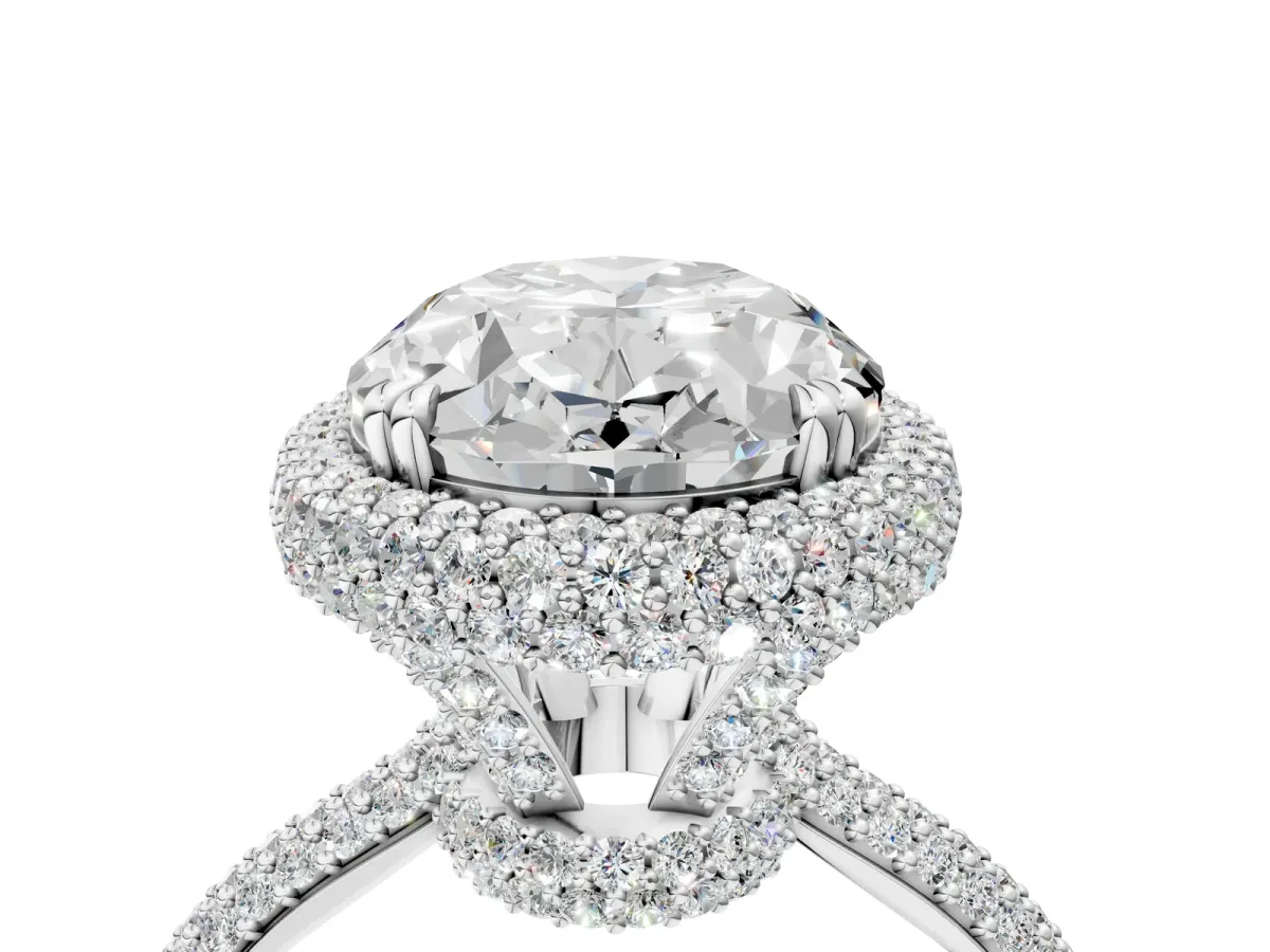 Oval Diamond Halo Ring with Round Diamond Accents White gold