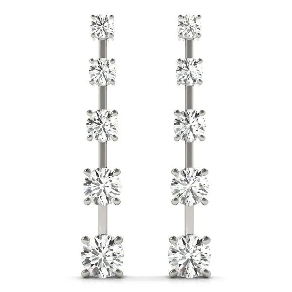 Round Cut Prong Set Diamond Drop Earrings White gold
