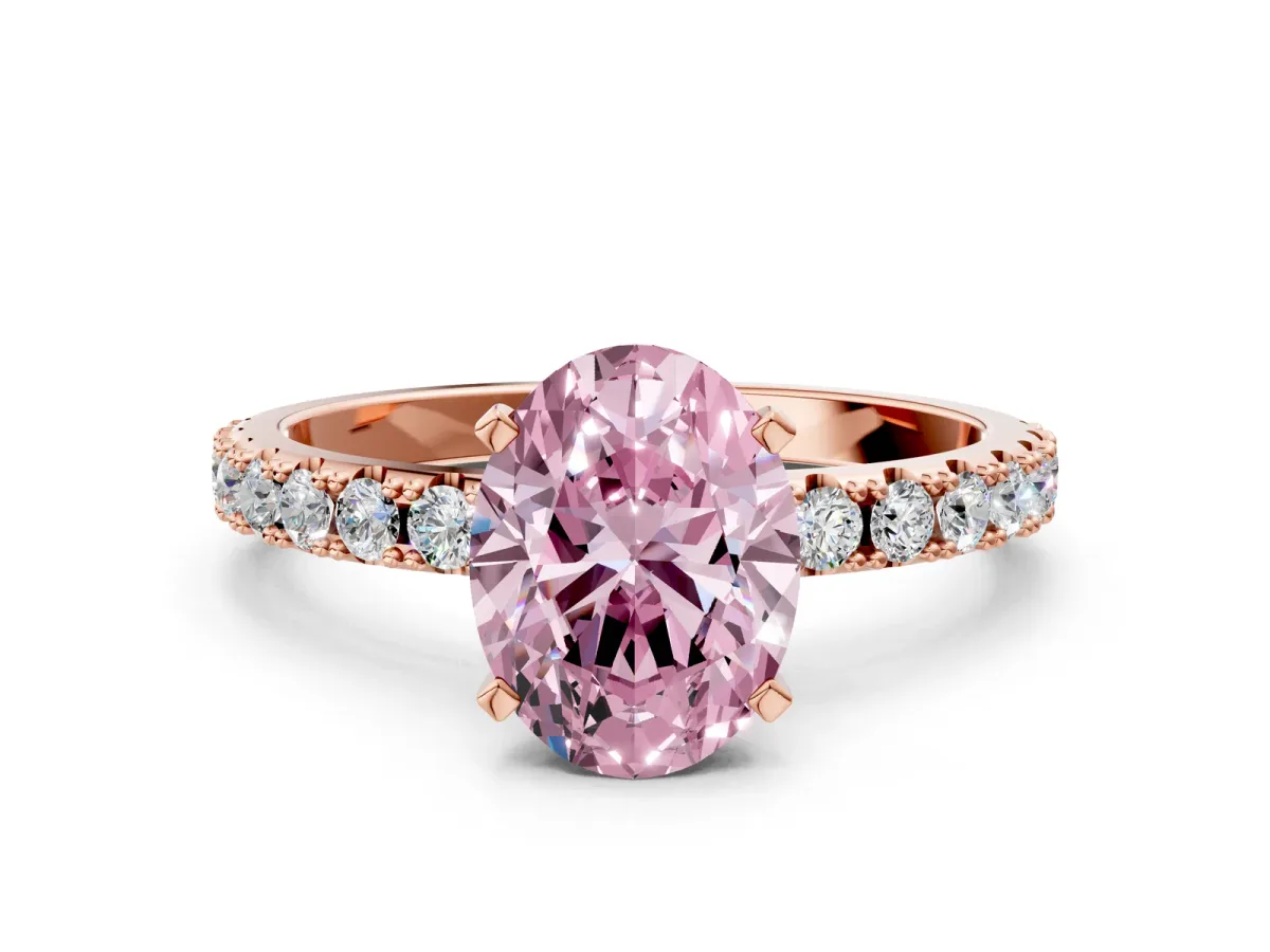 Fancy Pink Oval Cut Diamond Solitaire Pavé Band with Four-Prong Setting Rose gold