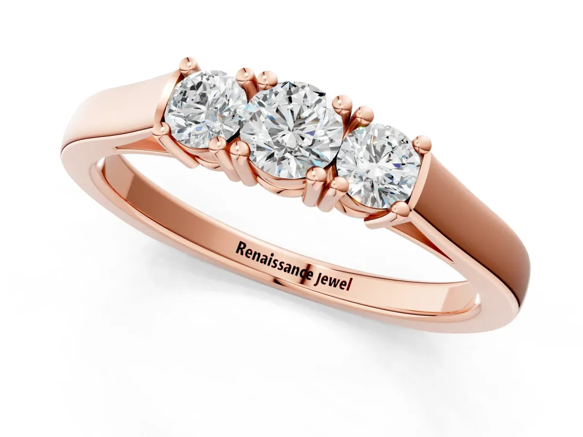 Three-Stone Round Cut Diamond Channel Set Band with Prong Setting Rose gold
