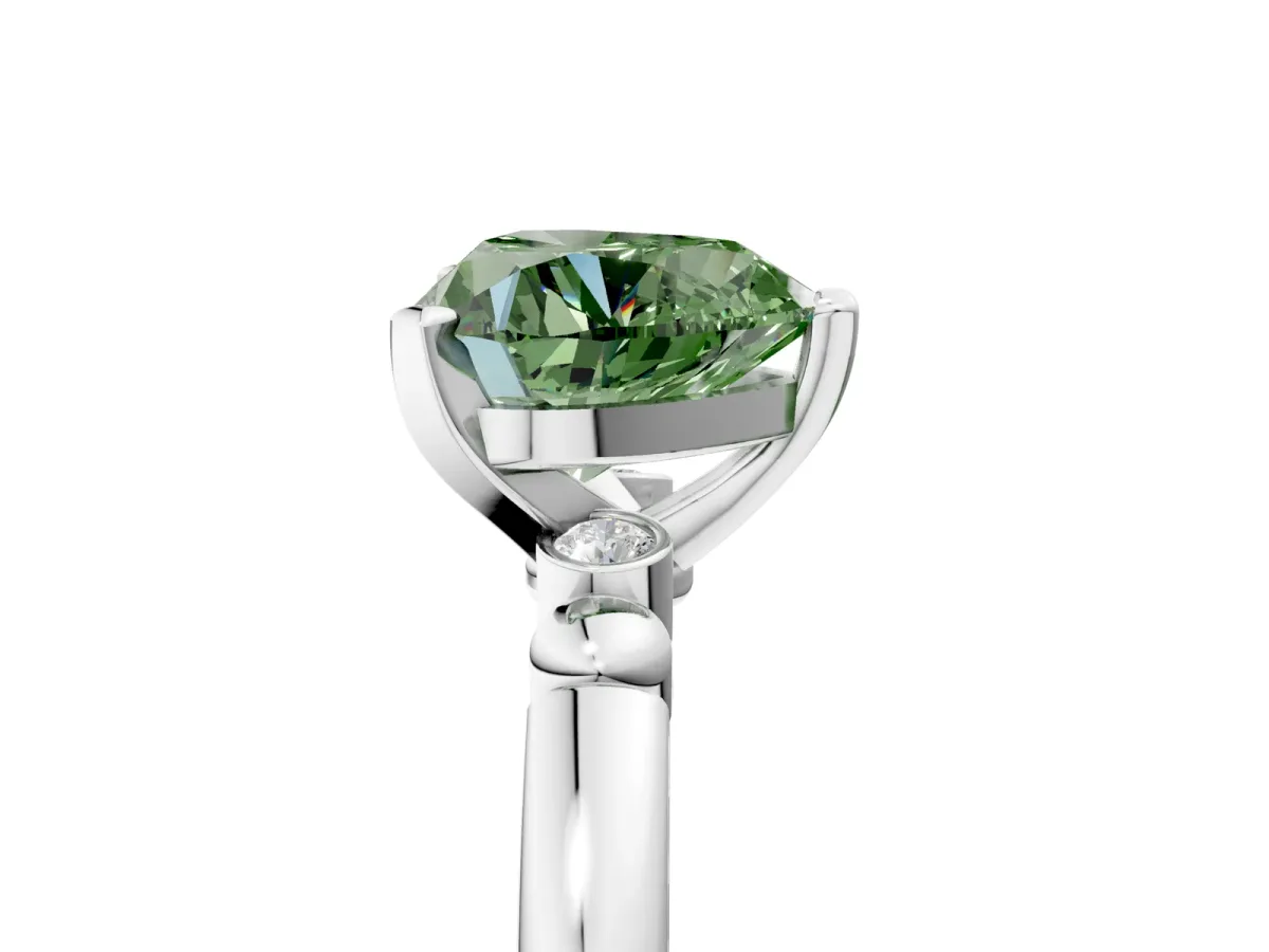 Fancy Green Heart Cut Solitaire Beaded Band with Four-Prong Setting Platinum