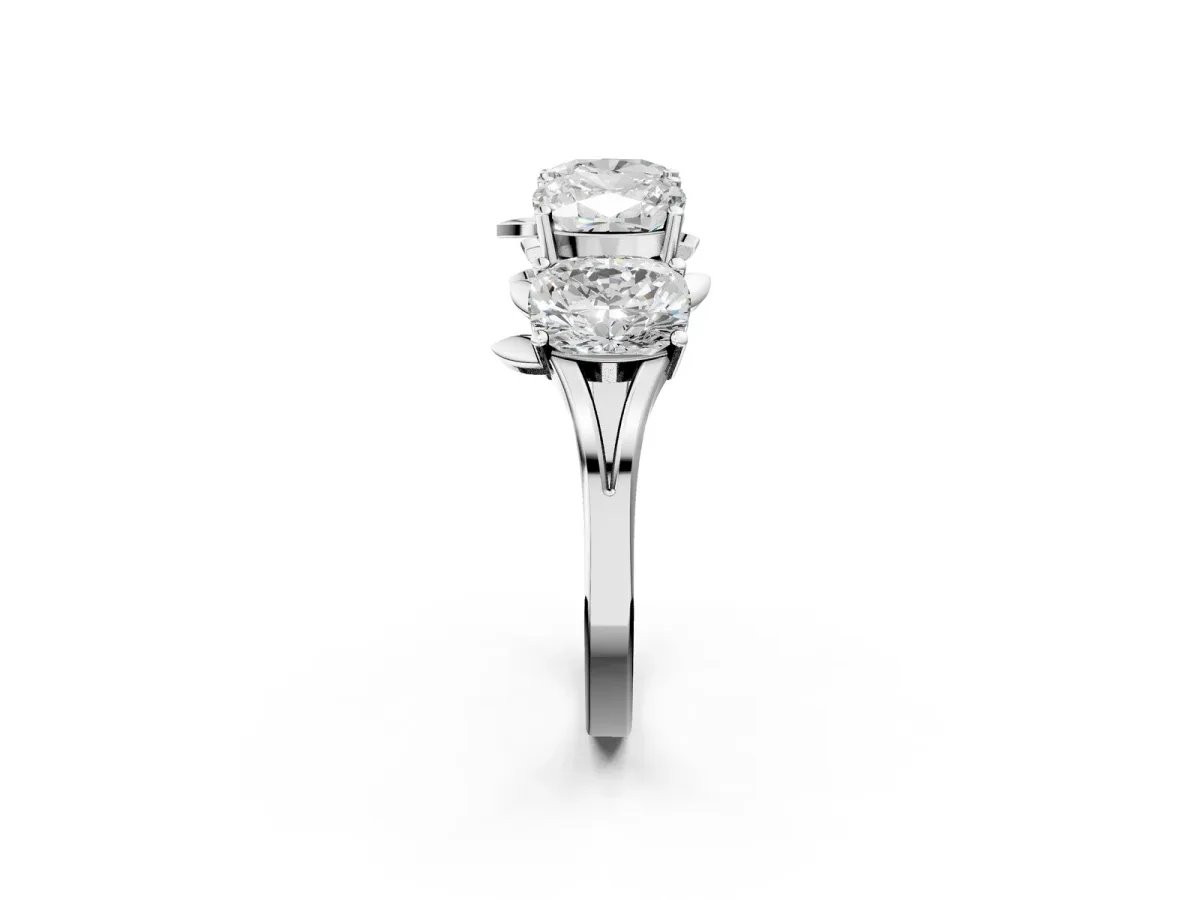 Four-Stone Elongated Cushion Diamond Band with Nature-Inspired Prong Setting Silver