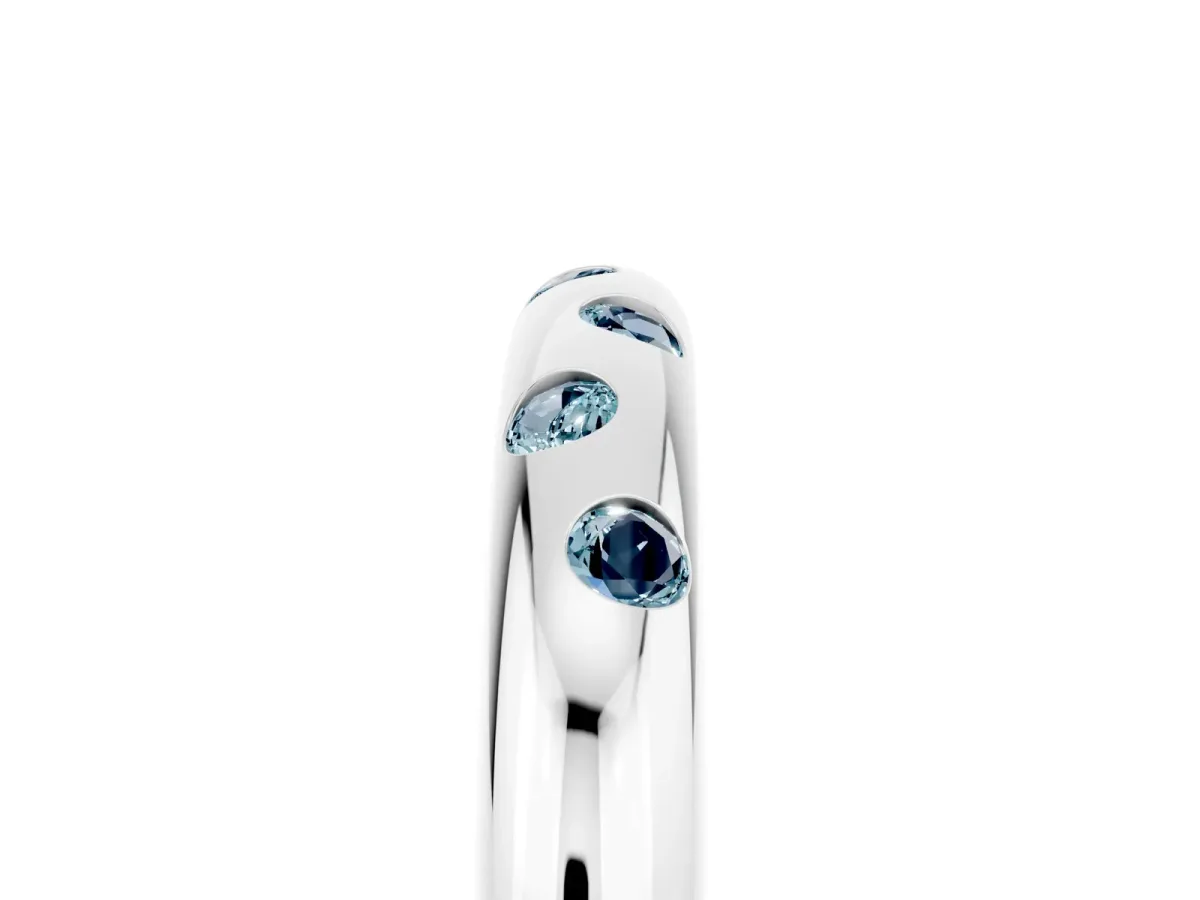 Round Aquamarine Flush-Set Comfort Fit Band Silver