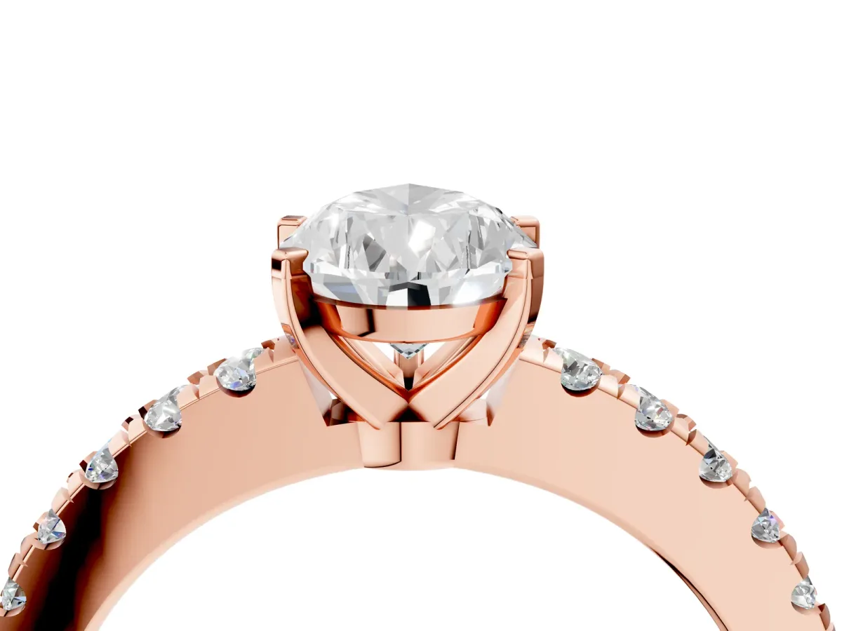 Pear Cut Solitaire Diamond with Pavé Band and Four-Prong Setting Rose gold