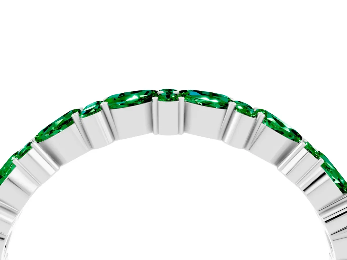 Pear and Round Emerald Wedding Band Silver