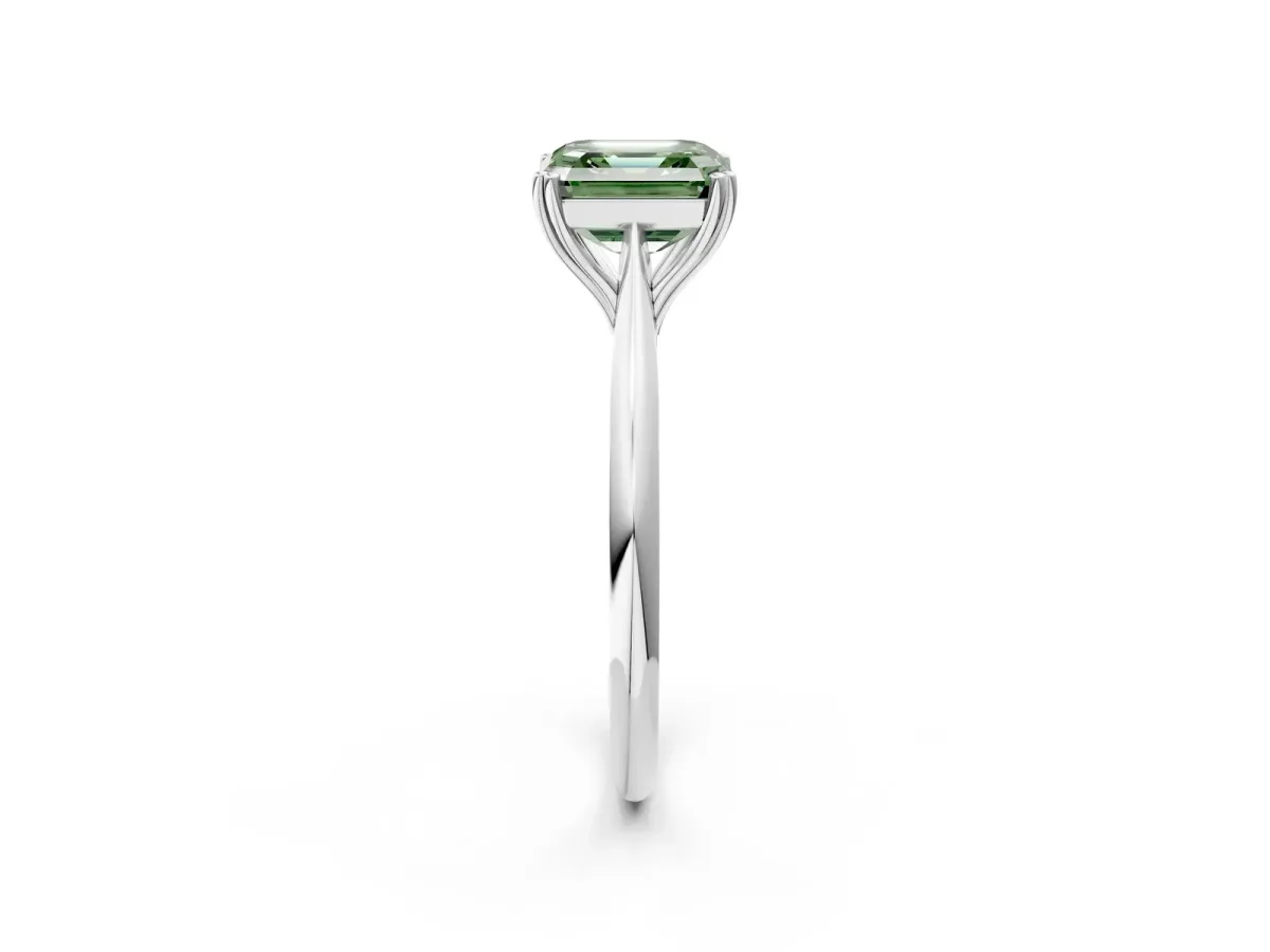 Fancy Green Asscher Cut Solitaire Diamond Ring with Six-Prong Setting and Classic Band Platinum