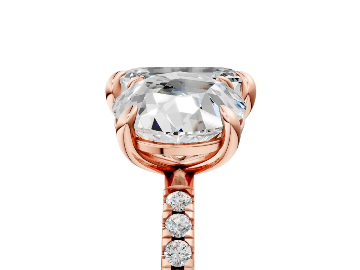 Round and Emerald Toi Moi Ring with Prong Setting and Micro Pave Band Rose gold
