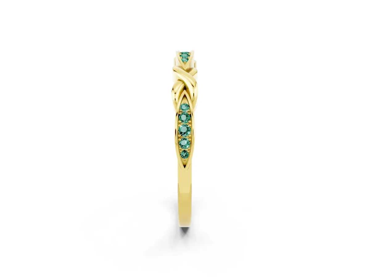 Twisted Marquise Green Sapphire Pavé Band with Shared Prong Setting Yellow gold