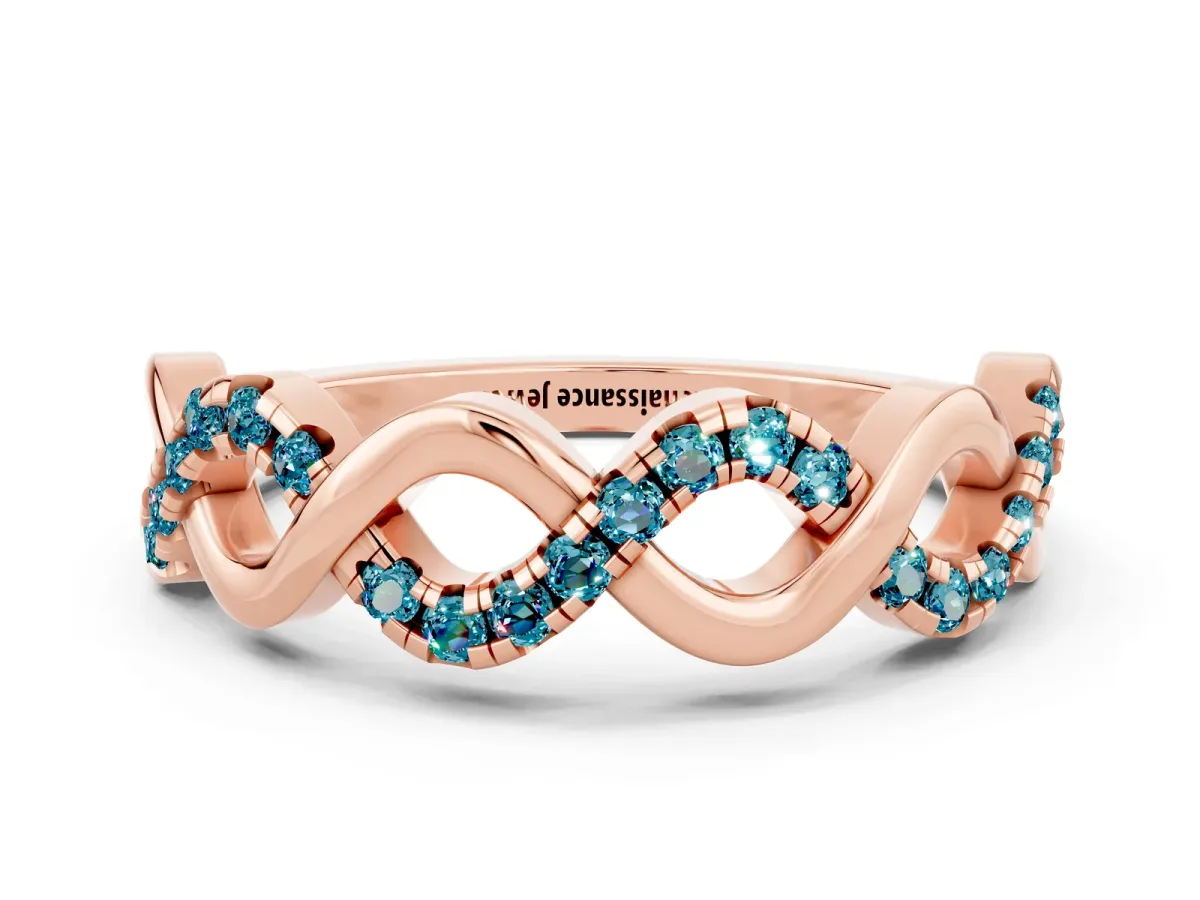 Twist Infinity Round Blue Topaz Band with Pavé Setting Rose gold
