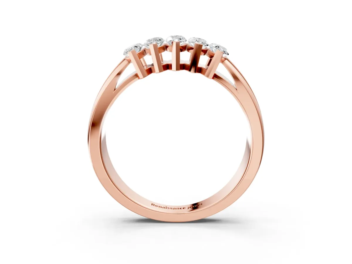 Five-Stone Marquise Diamond Split Shank Ring with Shared Prong Setting Rose gold