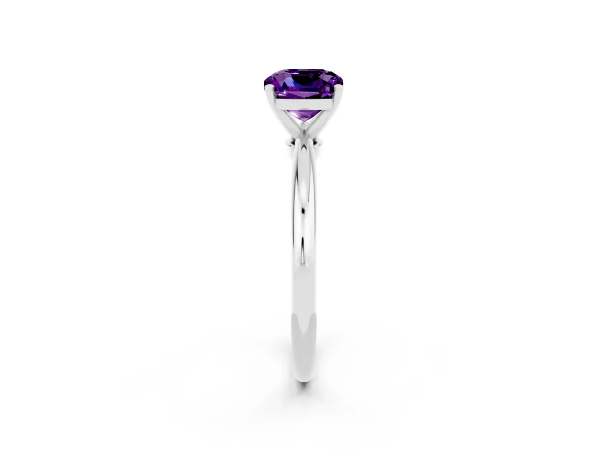 Cushion Cut Amethyst Solitaire Ring with Six-Prong Setting and Classic Band Silver