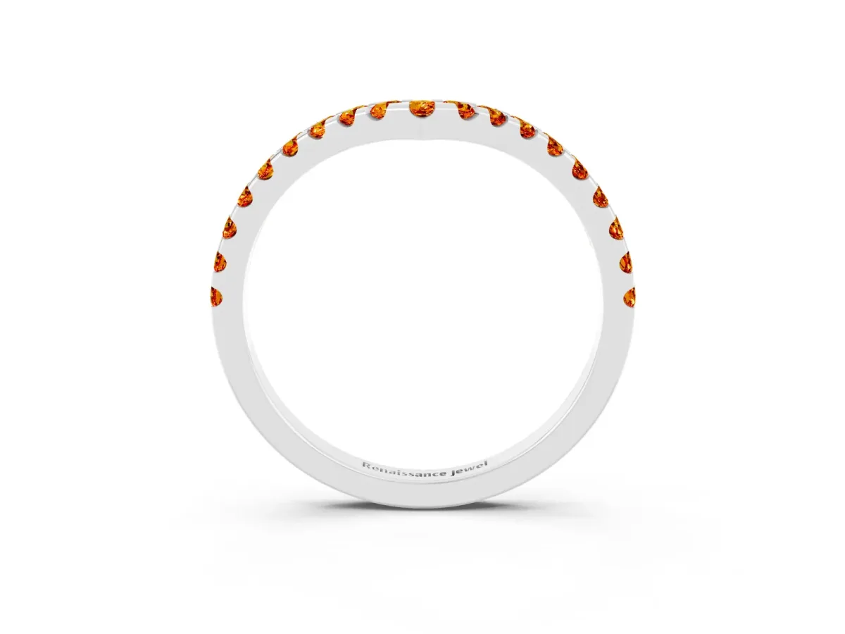 Pavé Round Citrine Chevron Band with Shared Prong Setting Silver