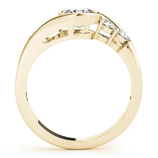 Bezel Set Princess Cut Diamond Bypass Ring with Round Accents Yellow gold