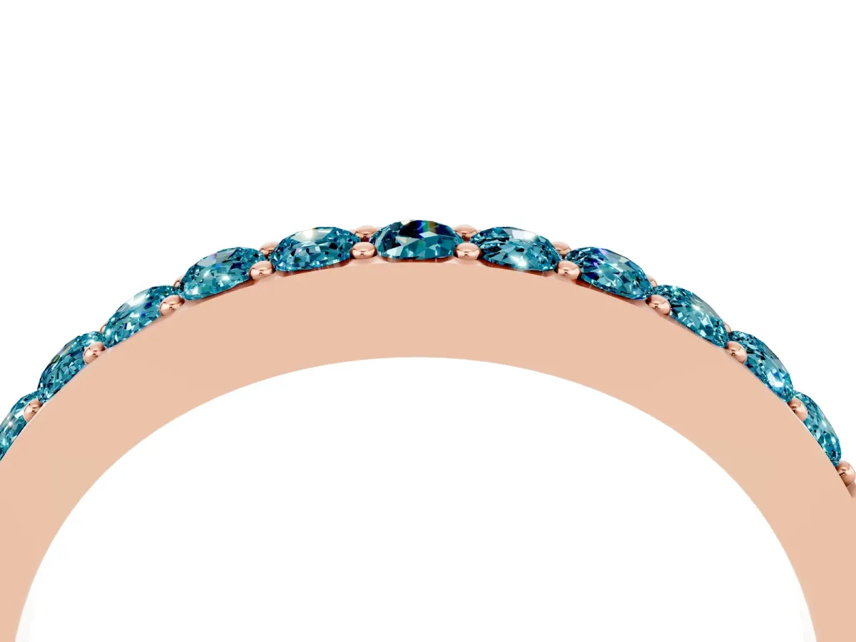 Round Blue Topaz Curved Wedding Band with Channel Setting Rose gold