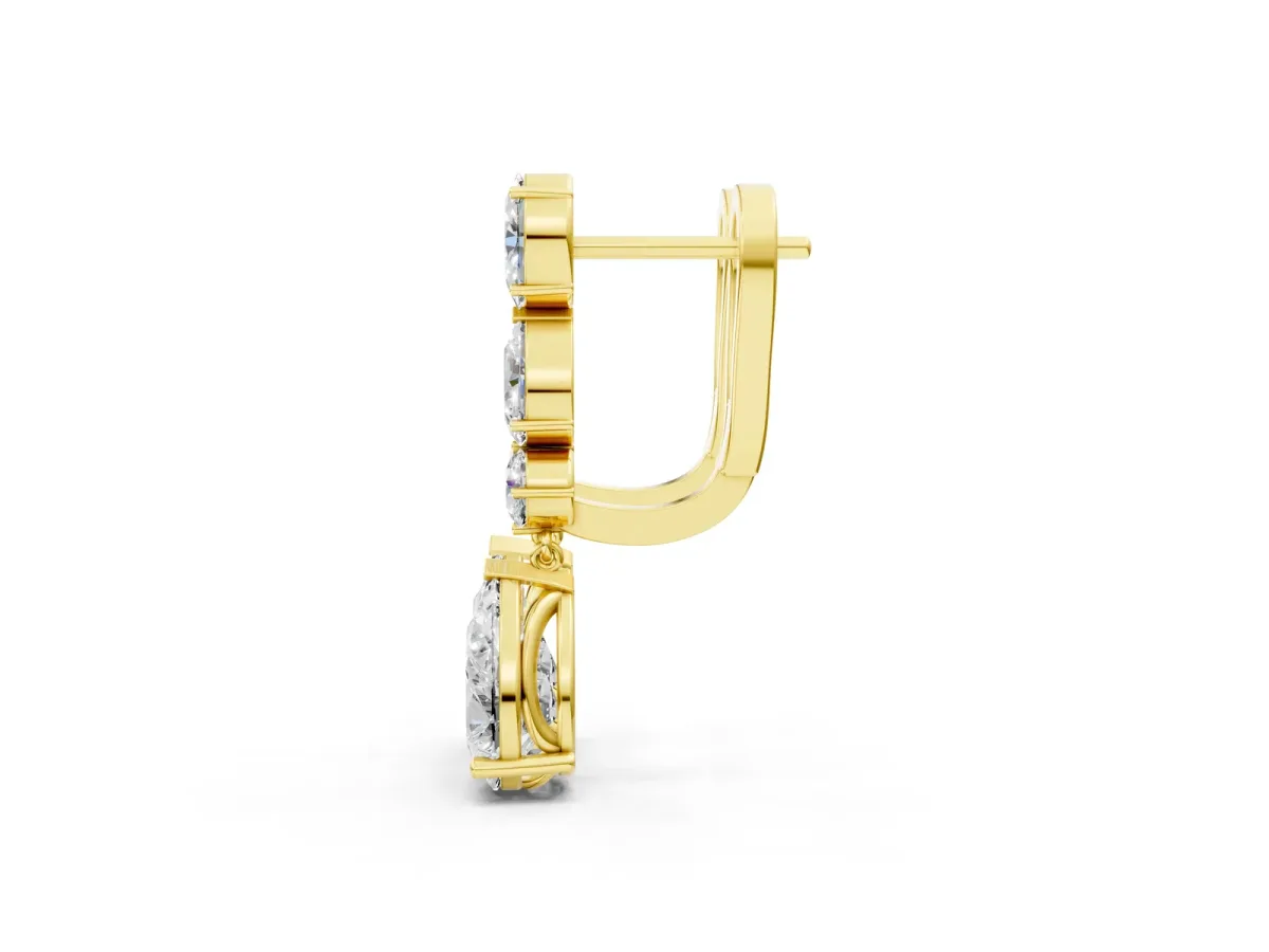 Oval, Pear and Round Diamond Huggie Drop Earrings Yellow gold