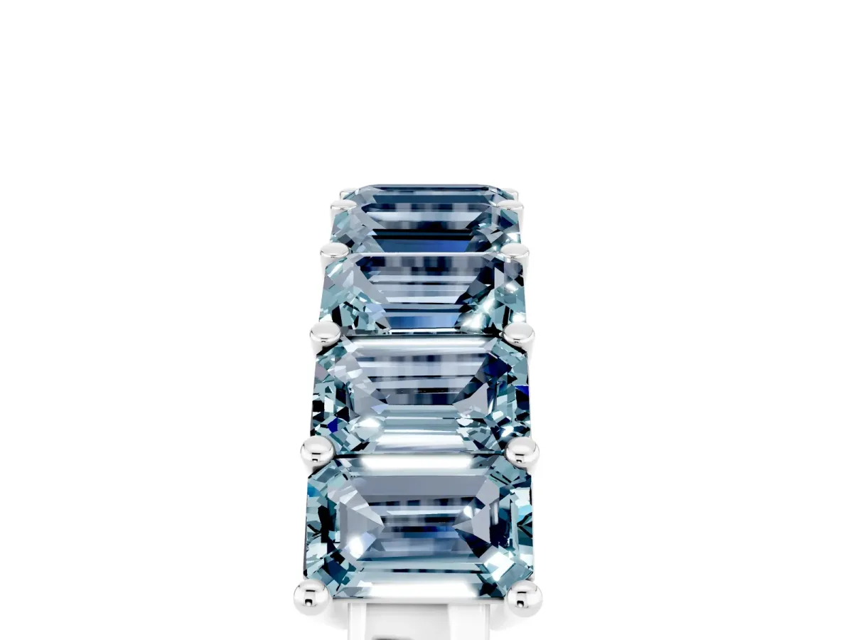 Emerald Cut Aquamarine Prong-Set Eternity Band Silver