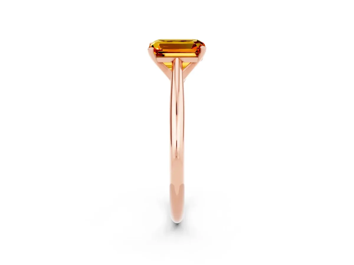 Emerald Cut Citrine Solitaire Engagement Ring with Cathedral Setting and Four-Prong Mount Rose gold