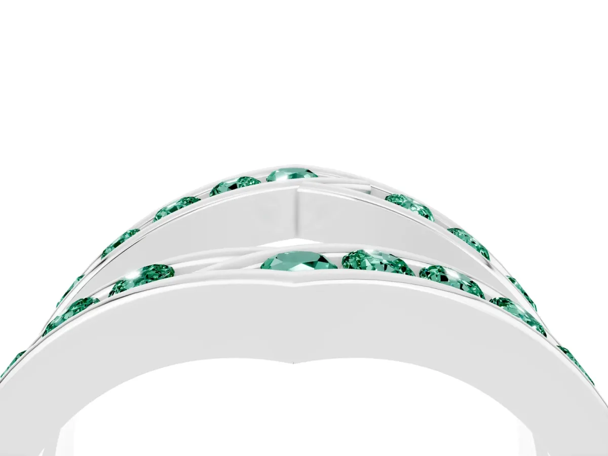 Round Green Sapphire Channel-Set Chevron Band White gold