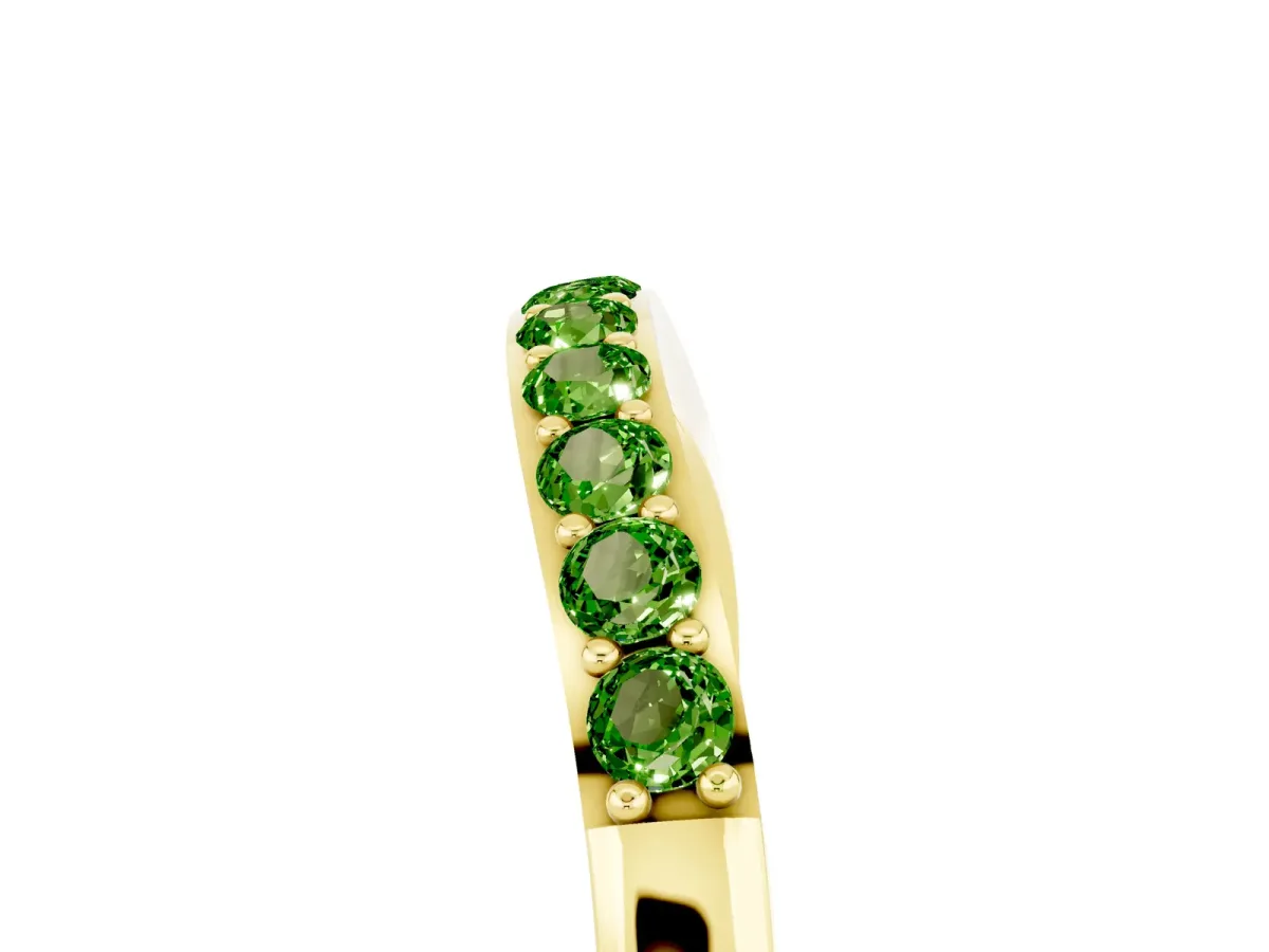 Round Peridot Curved Wedding Band with Channel Setting Yellow gold