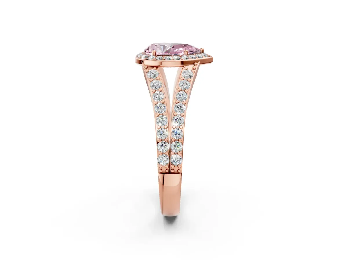 Fancy Pink Pear Cut Diamond Split Shank Halo Ring with Four-Prong Setting Rose gold
