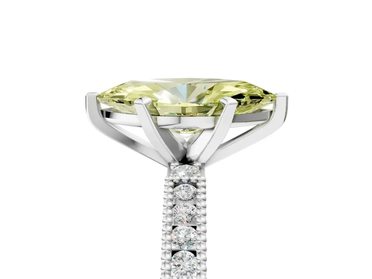 Fancy Yellow Marquise Cut Solitaire with Pavé Band and Four-Prong Setting Silver