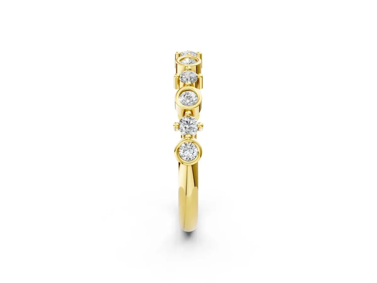 Bezel and Prong Set Round Diamond Half Eternity Band Yellow gold