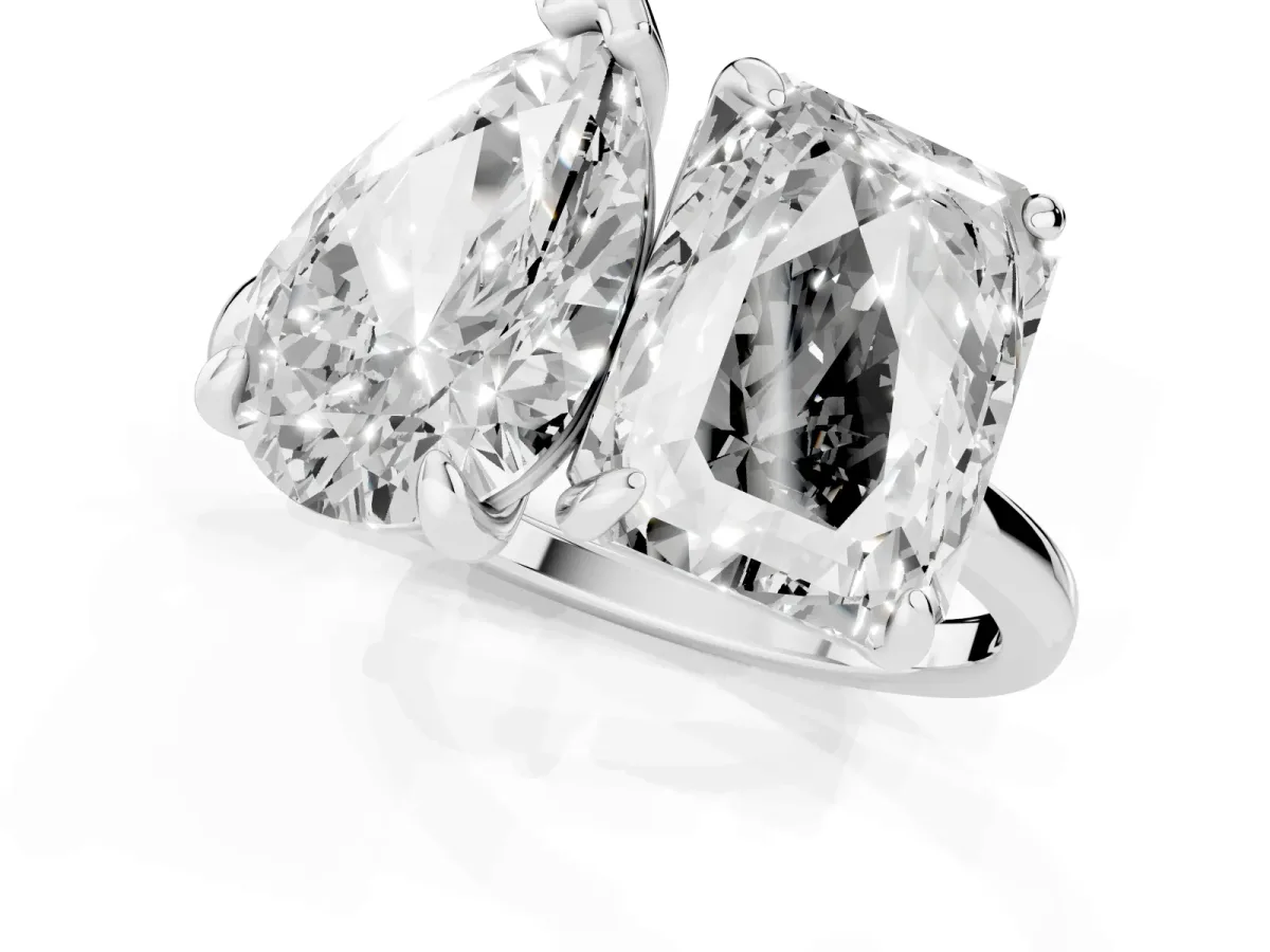 Pear and Radiant Toi Moi Ring with Prong Setting and Plain Band Silver