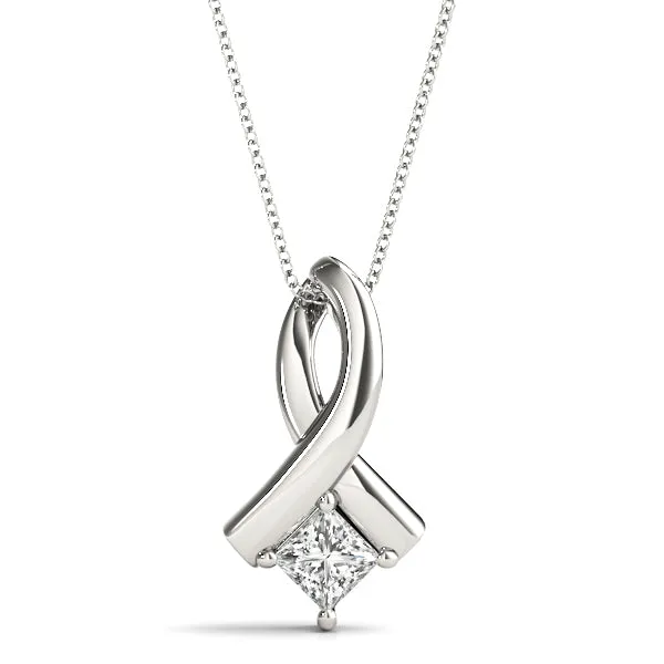 Princess Cut Solitaire Pendant with Twist Prong Setting White gold