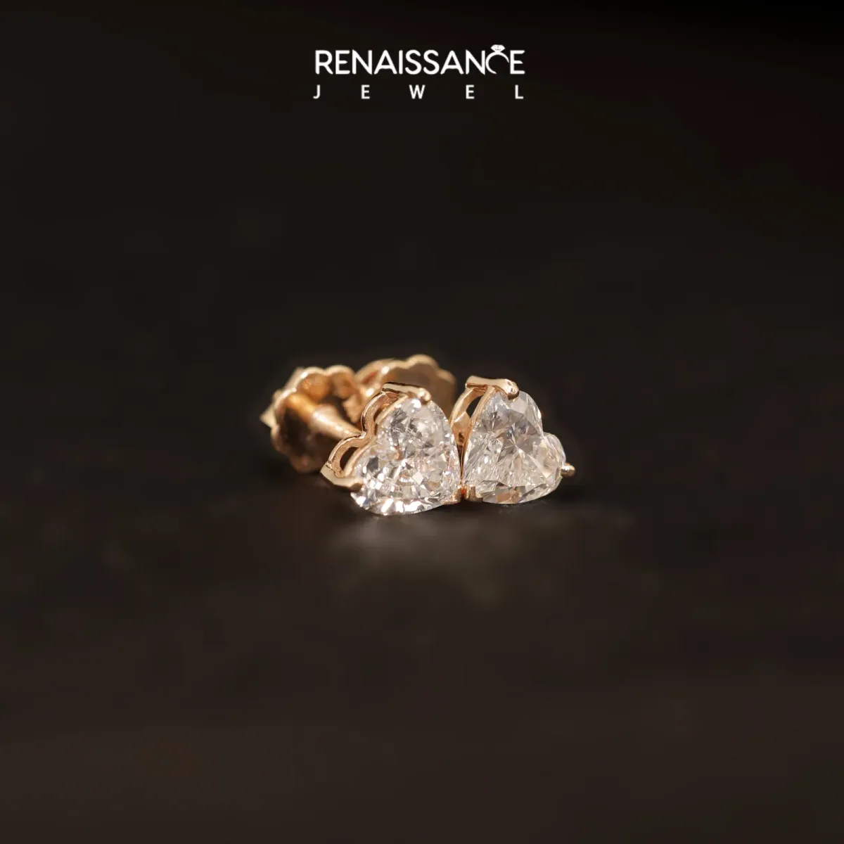 Heart Cut Diamond Stud Earrings Rose gold