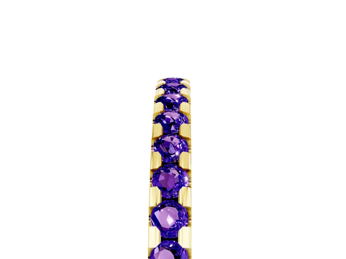 Round Tanzanite Pavé Set Eternity Band with Micro Prong Setting Yellow gold