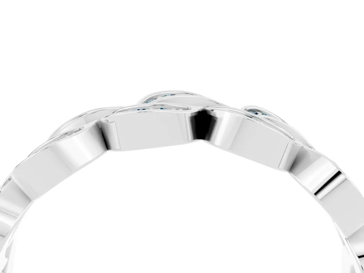 Pavé Round Aquamarine Interlocking Eternity Band with Bezel Prong Setting Platinum