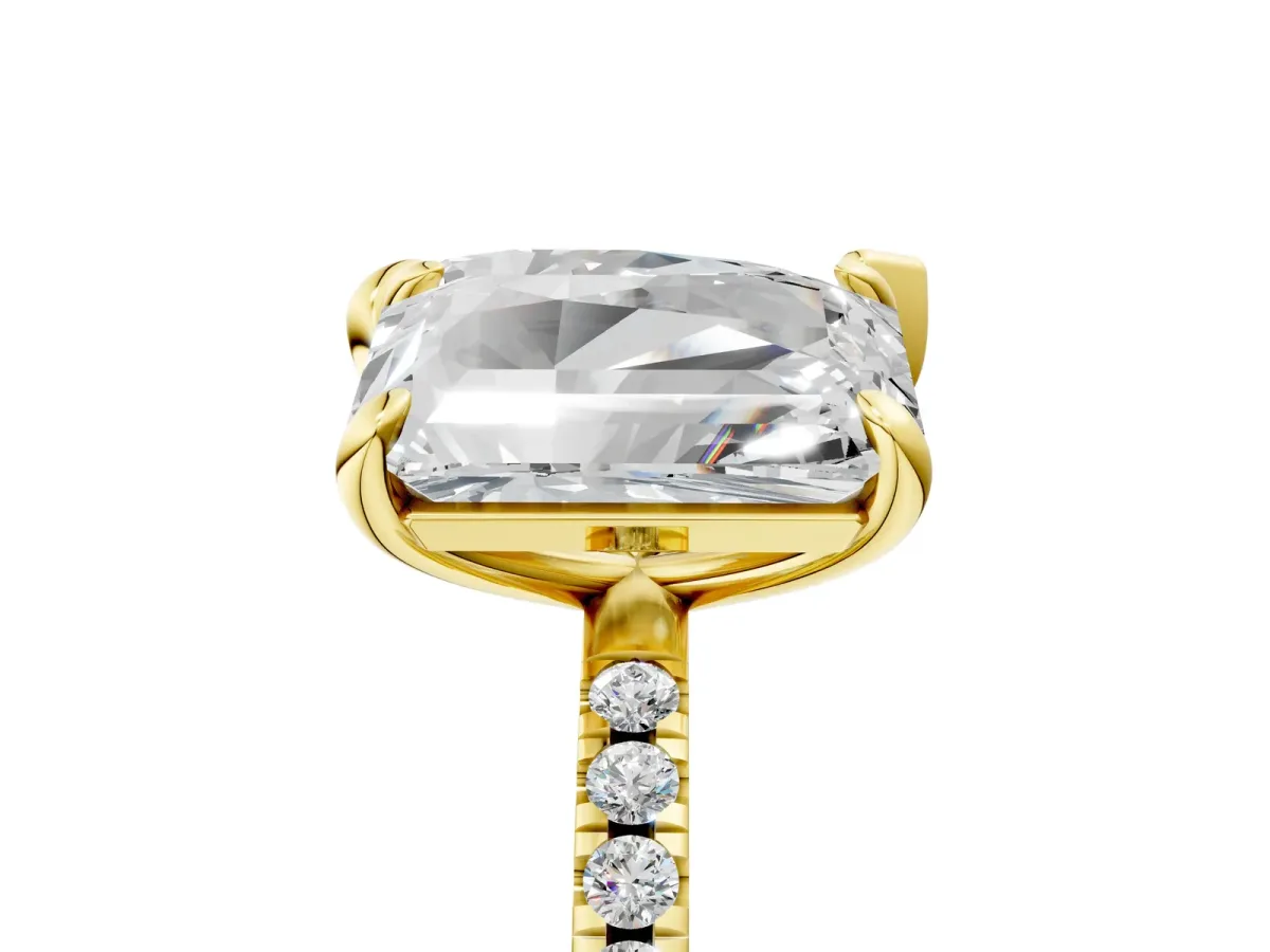 Pear and Emerald Toi Moi Ring with Prong Setting and Micro Pave Band Yellow gold