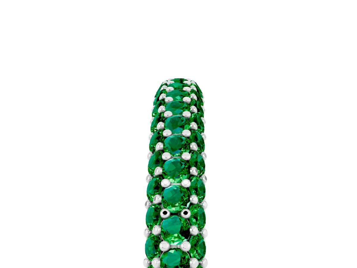 Round Emerald Pavé Eternity Band with Shared Prong Setting Platinum