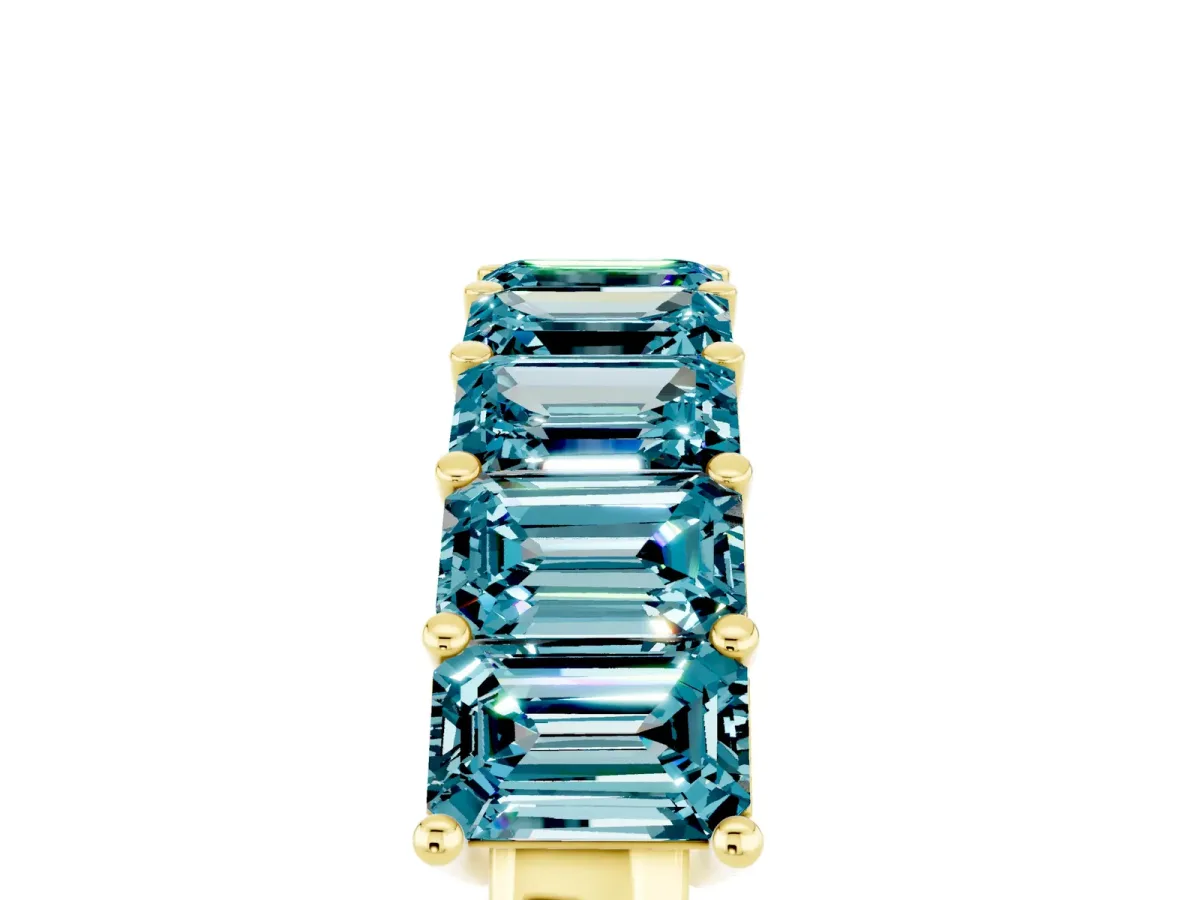 Emerald Cut Blue Topaz Prong-Set Eternity Band Yellow gold