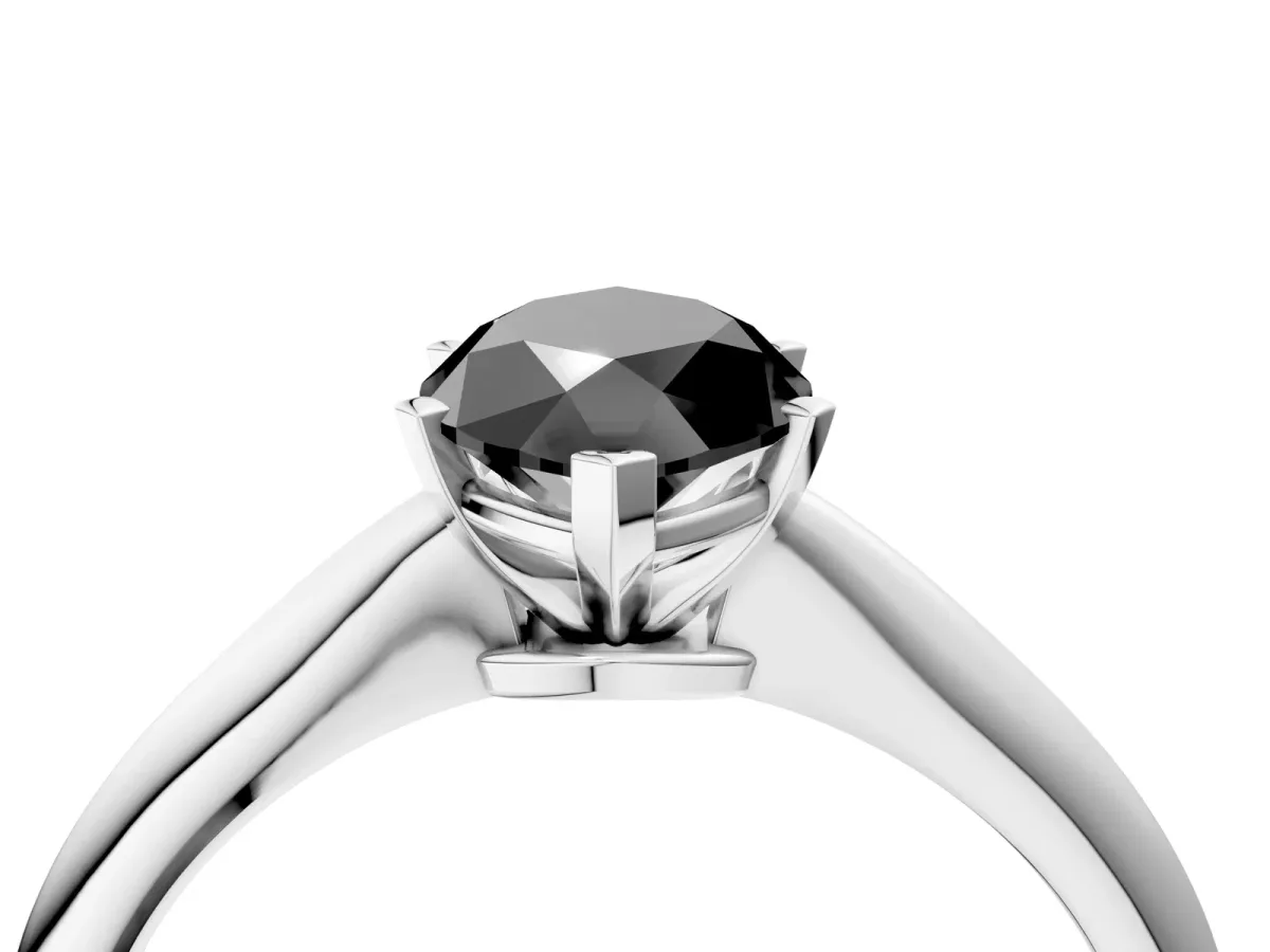 Fancy Black Marquise Cut Diamond Solitaire Engagement Ring with Classic Band and Four-Prong Setting Silver