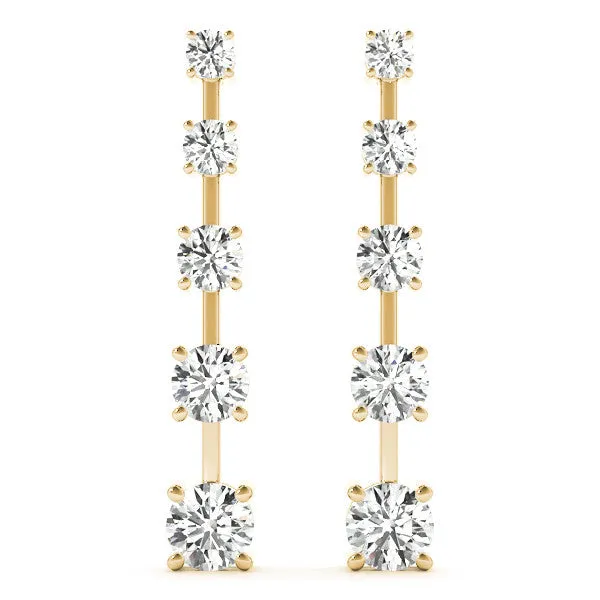 Round Cut Prong Set Diamond Drop Earrings Yellow gold