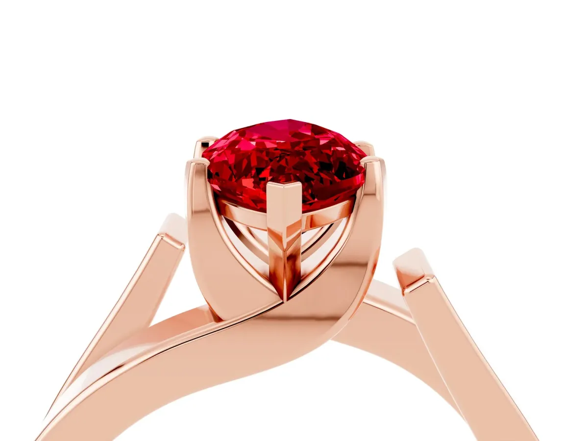 Modern Tension Set Marquise Cut Ruby Solitaire Wide Band Ring Rose gold