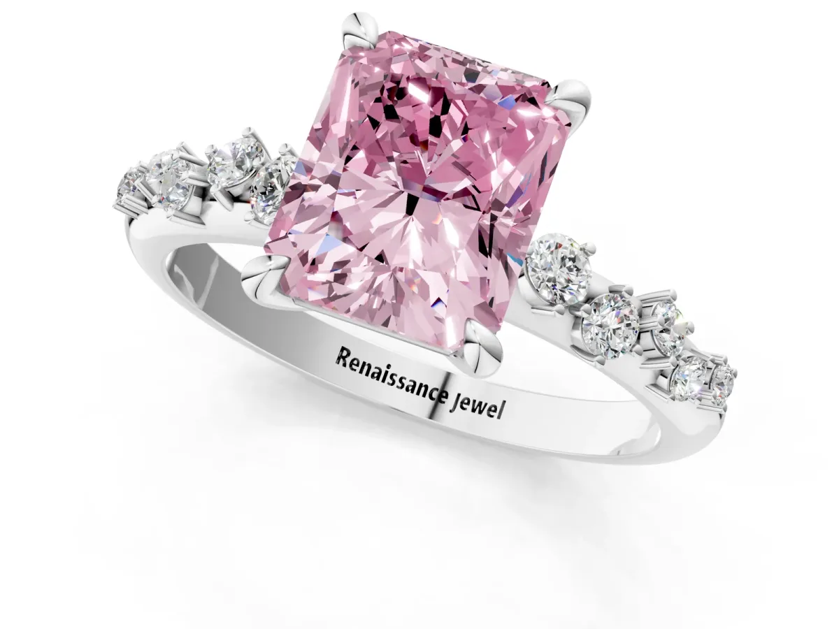 Fancy Pink Radiant Cut Cut Diamond Vine Band with Four-Prong Setting Platinum