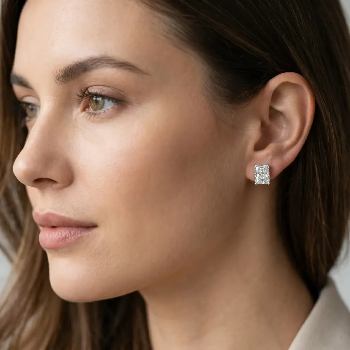 Radiant Cut Diamond Stud Earrings White gold