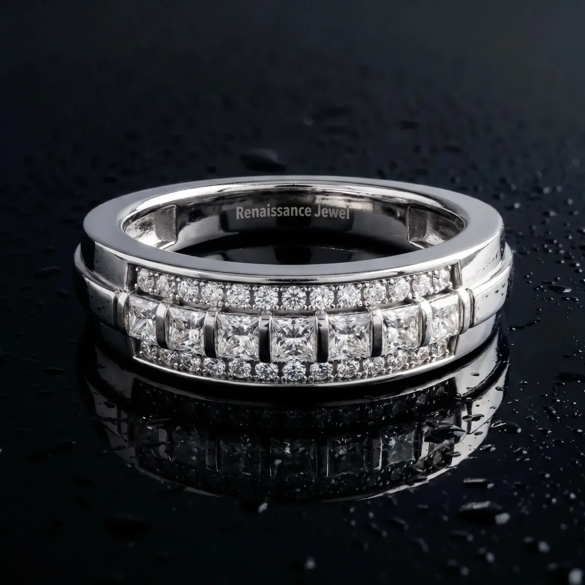 Bar-Set Princess Cut Diamond Pavé Band Silver
