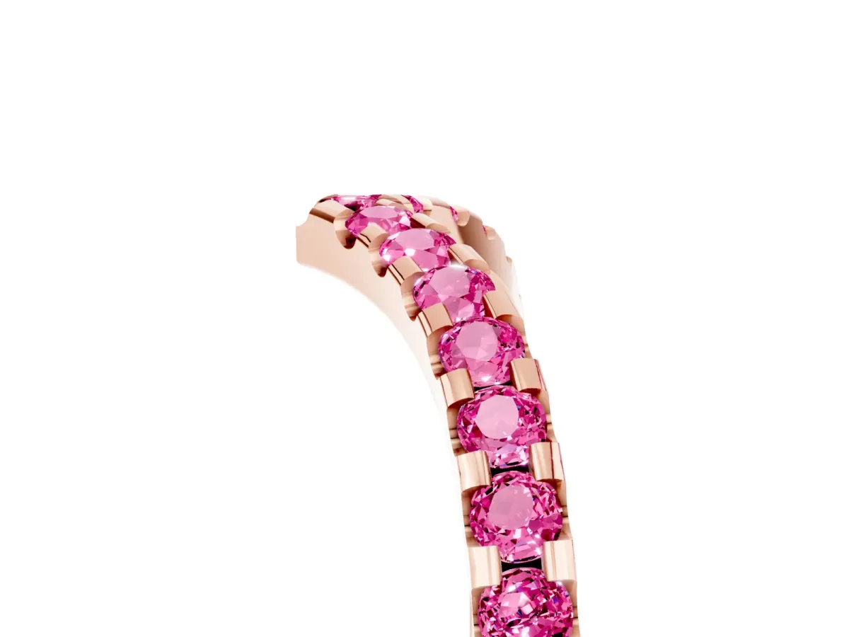 Pavé Round Pink Sapphire Chevron Band with Shared Prong Setting Rose gold