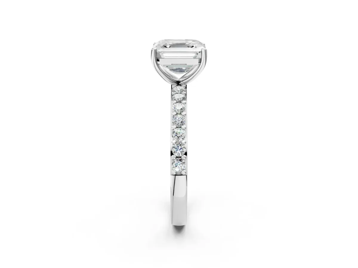 Asscher Cut Cut Diamond Solitaire with Pave Band and Four-Prong Setting Platinum