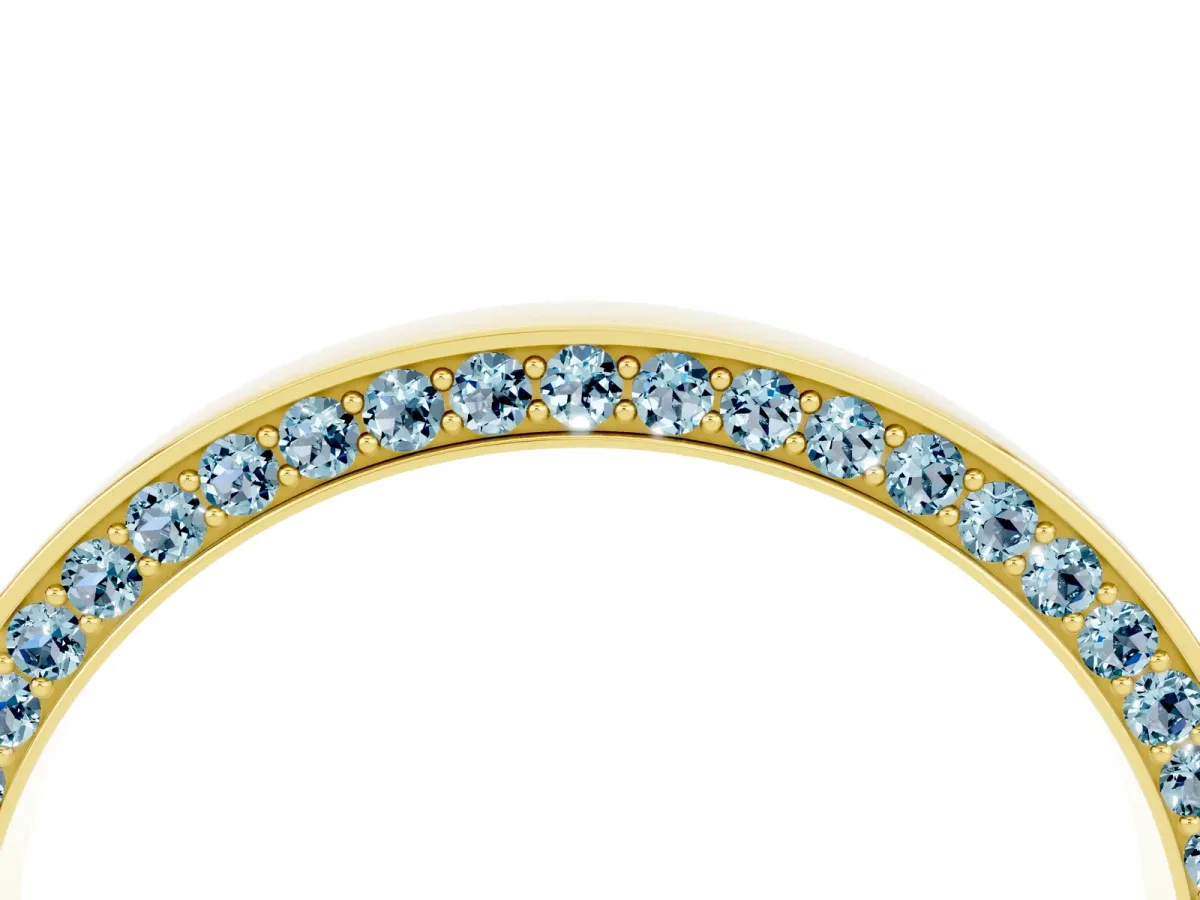 Pavé Round Aquamarine Channel Set Band Yellow gold