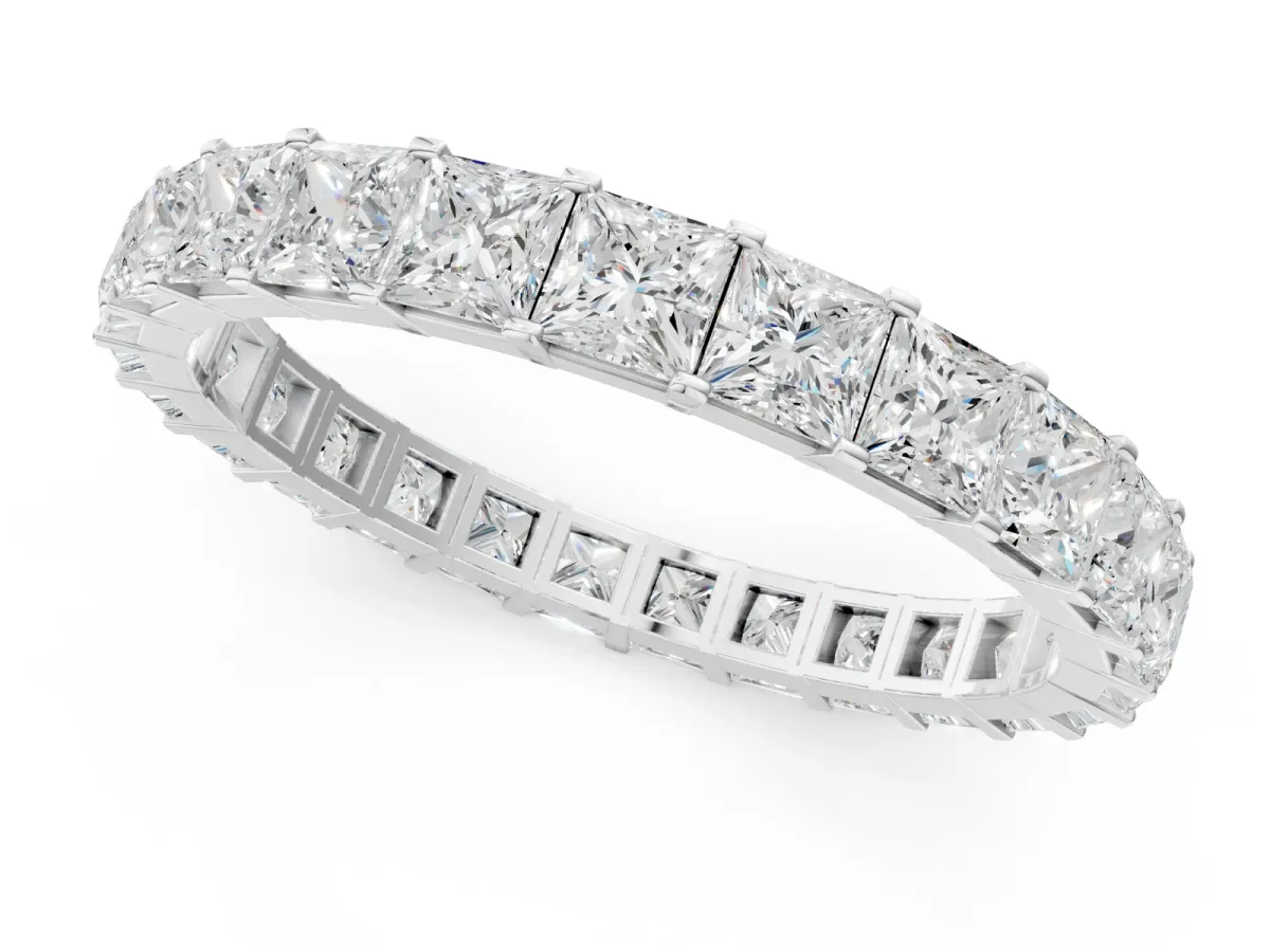 Princess Cut Diamond Eternity Band with Channel Setting and Shared Prong Platinum