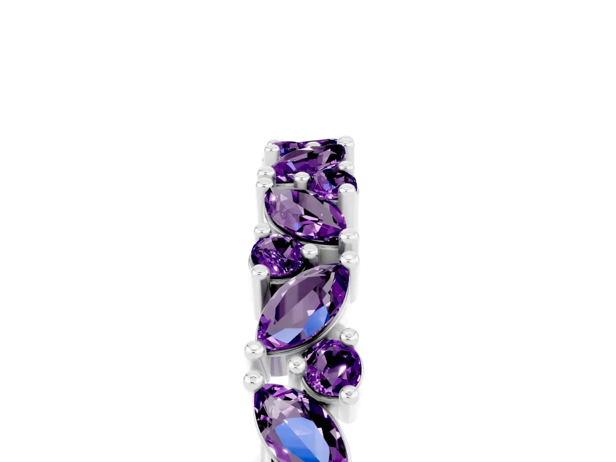 Marquise and Round Amethyst Vine Eternity Band with Prong Setting Platinum