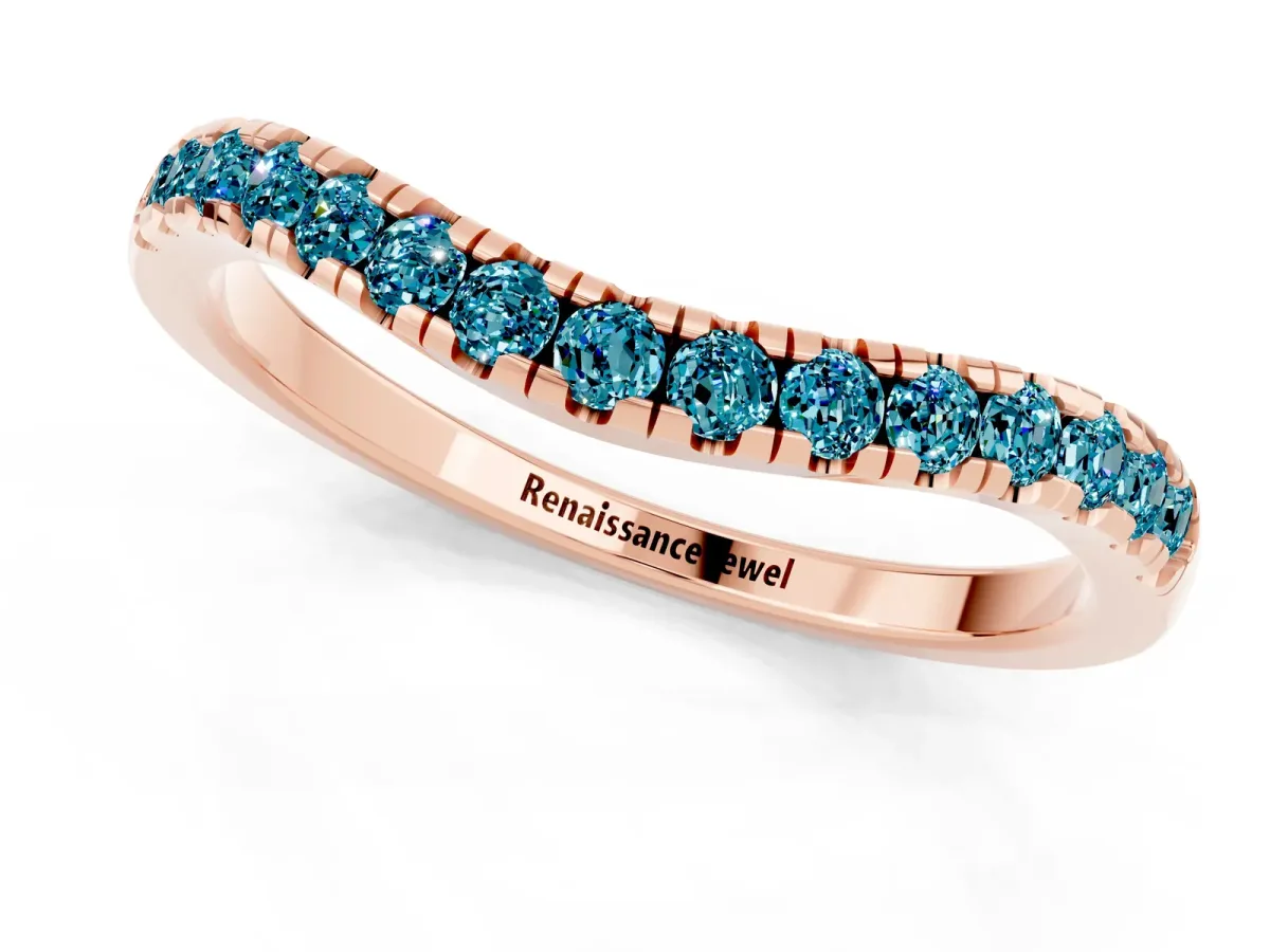 Blue Topaz Pavé Curved Wedding Band Rose gold