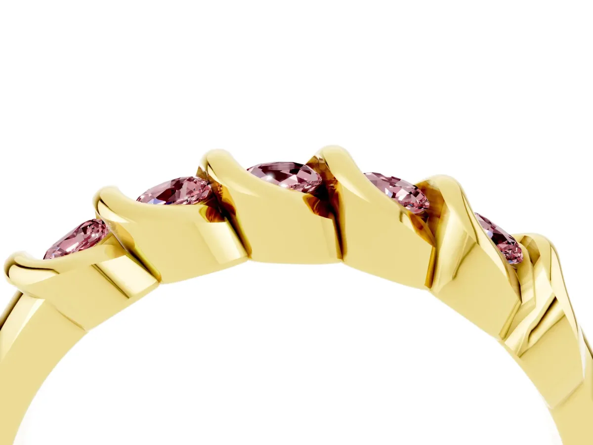 Round Morganite Eternity Band with Twist Prong Setting Yellow gold
