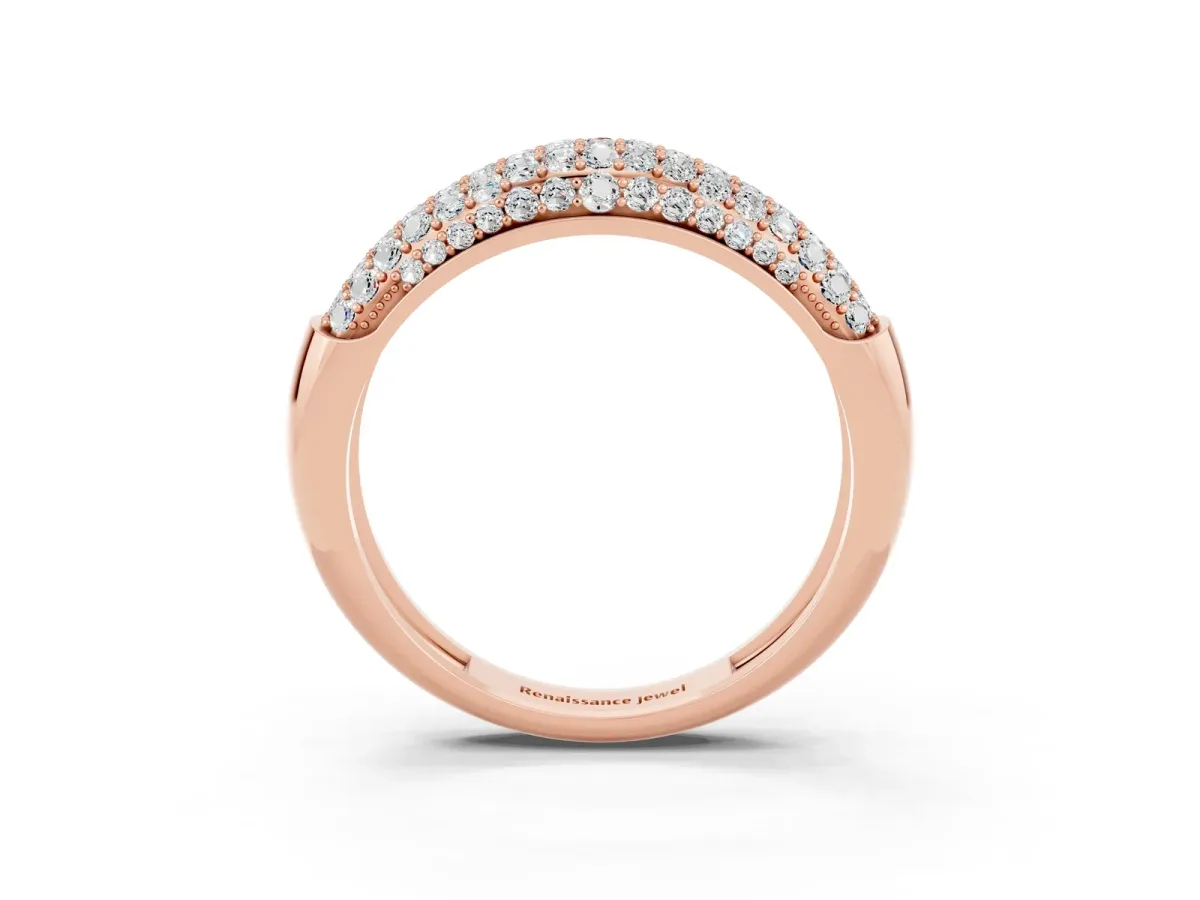 Three-Row Pavé Round Moissanite Dome Band Rose gold