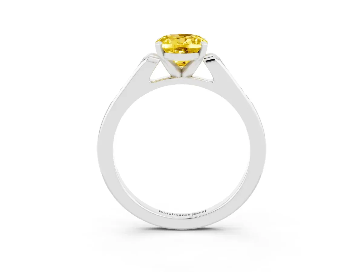 Oval Cut Yellow Sapphire Solitaire Ring with Channel Set Round Band and Prong Setting Silver