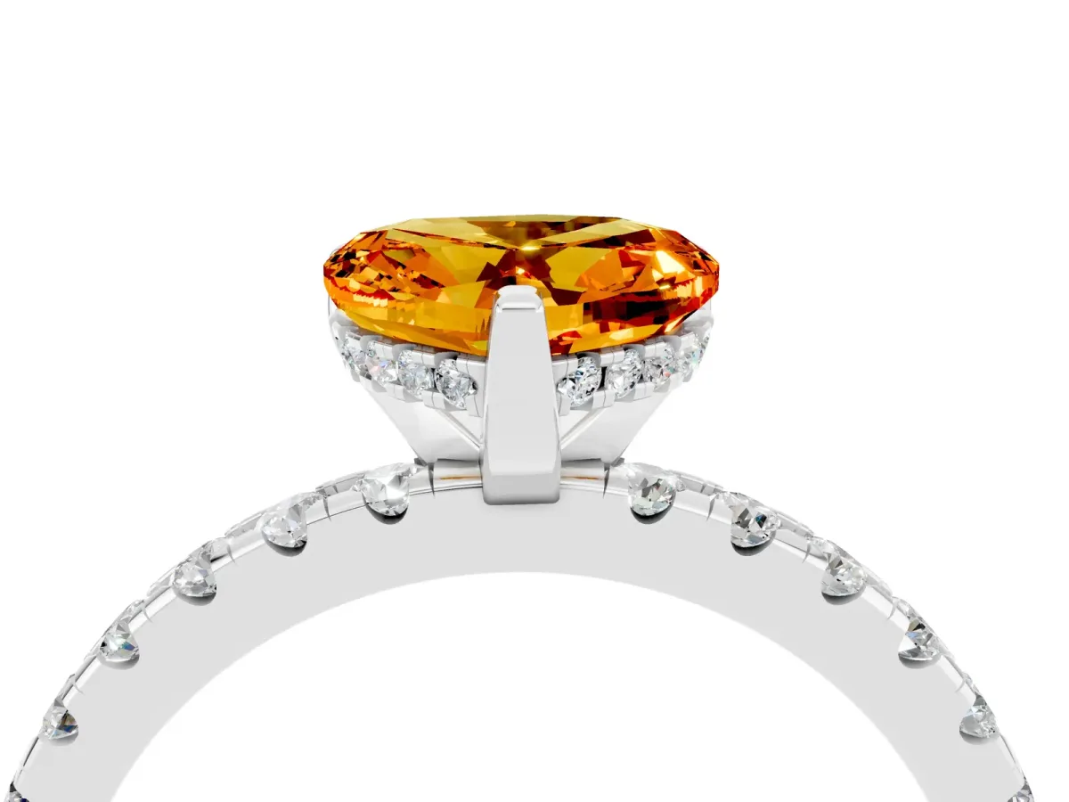 Heart Cut Citrine Solitaire Ring with Round Pavé Band and Four-Prong Setting Silver